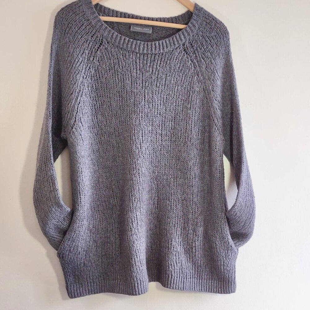 Wooden Ships Mohair Wool Sweater Size S/M Relaxed Fisherman Knit Coastal Boho